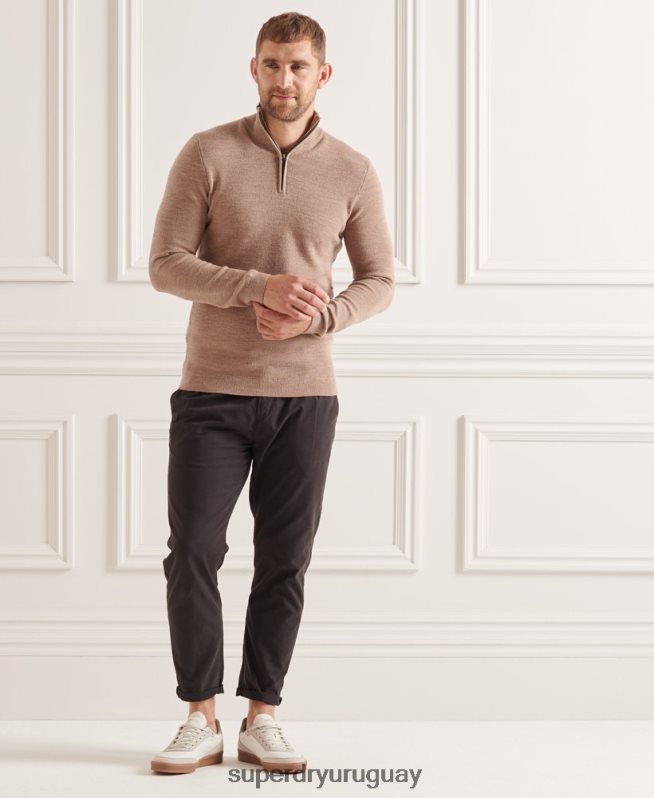 uy Superdry hombres jersey con cuello tunecino de lana merino studios beige DT2N8Z1323 ropa