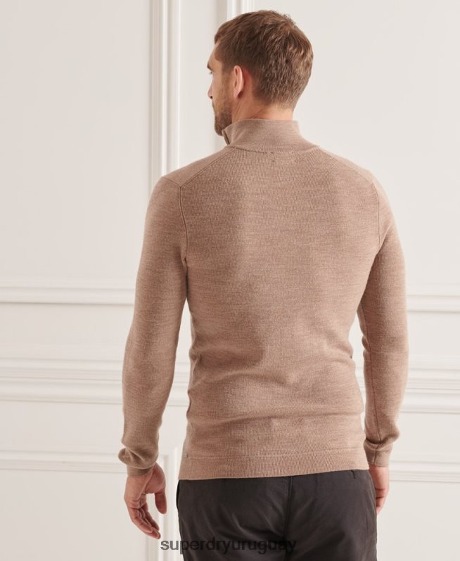 uy Superdry hombres jersey con cuello tunecino de lana merino studios beige DT2N8Z1323 ropa