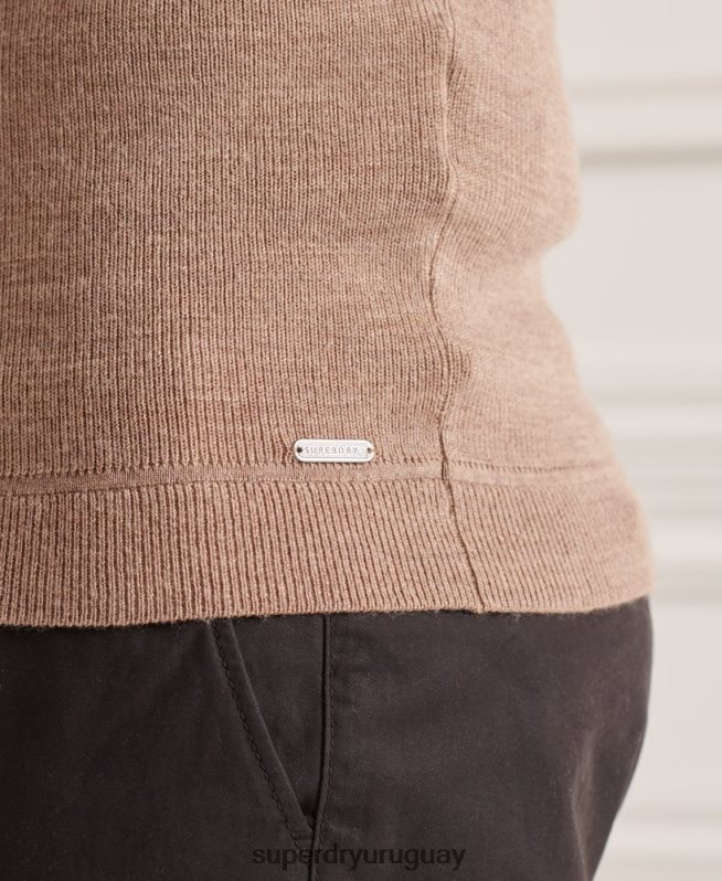 uy Superdry hombres jersey con cuello tunecino de lana merino studios beige DT2N8Z1323 ropa