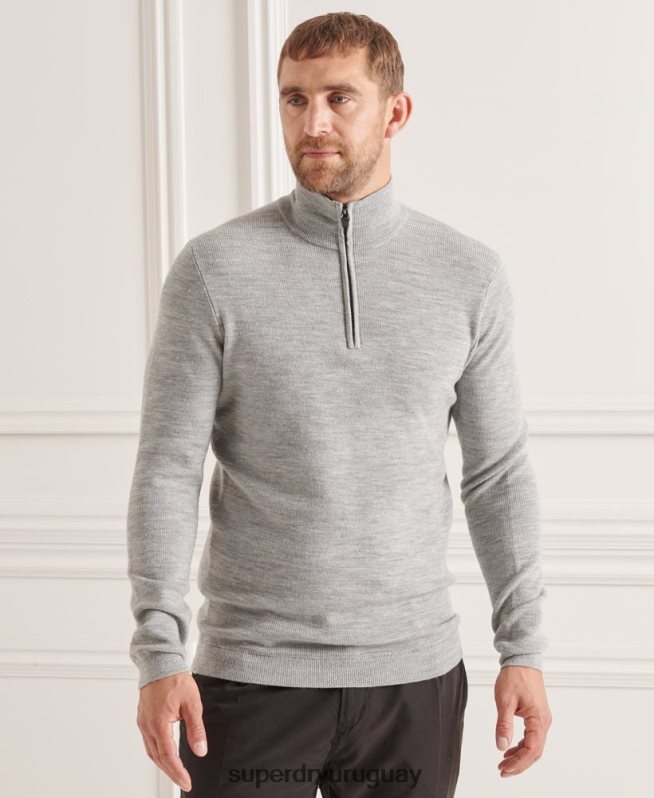 uy Superdry hombres jersey con cuello tunecino de lana merino studios gris DT2N8Z1295 ropa