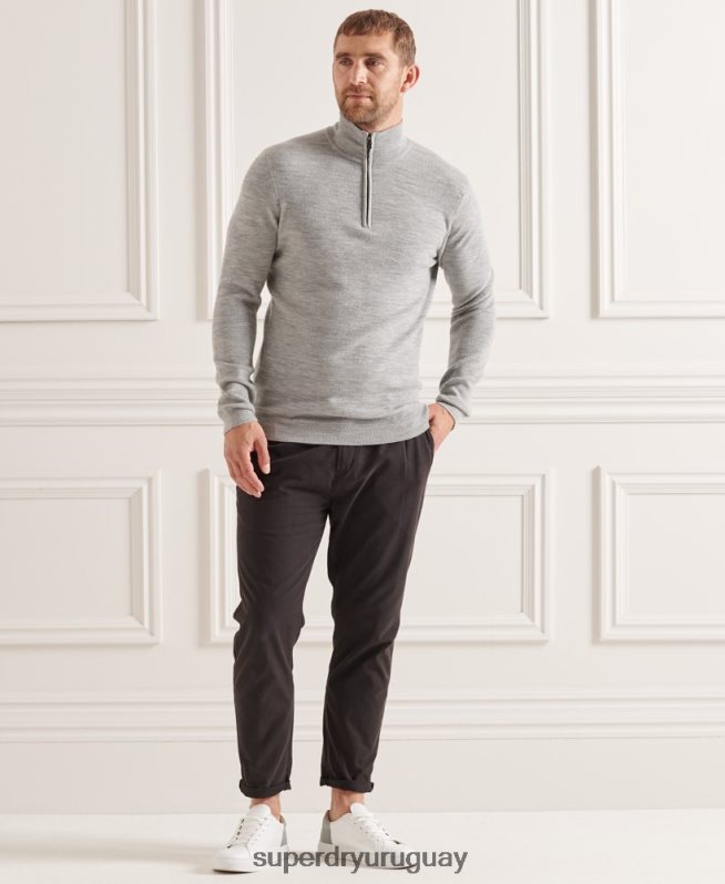 uy Superdry hombres jersey con cuello tunecino de lana merino studios gris DT2N8Z1295 ropa