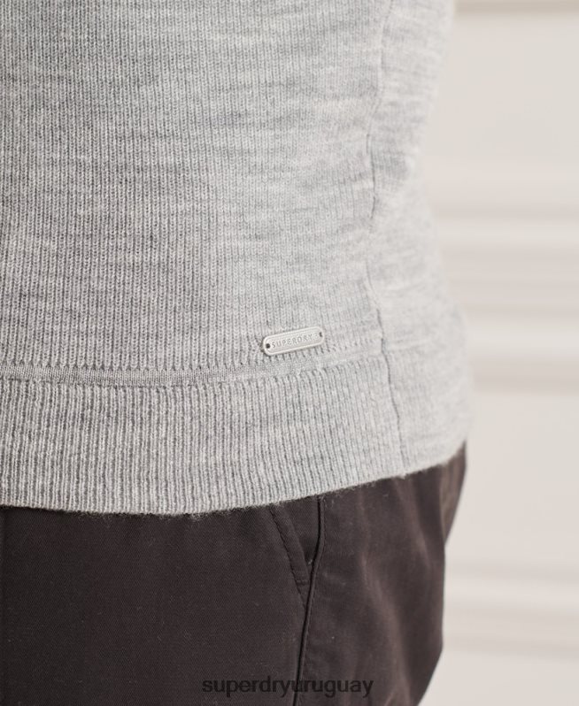 uy Superdry hombres jersey con cuello tunecino de lana merino studios gris DT2N8Z1295 ropa