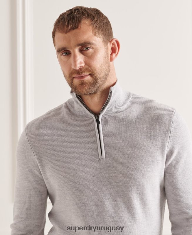 uy Superdry hombres jersey con cuello tunecino de lana merino studios gris claro DT2N8Z5305 ropa