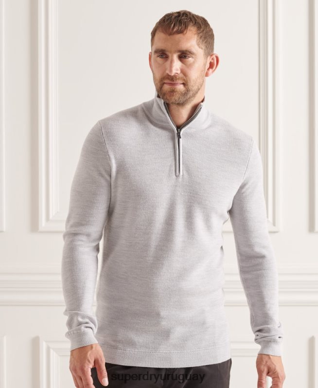 uy Superdry hombres jersey con cuello tunecino de lana merino studios gris claro DT2N8Z5305 ropa