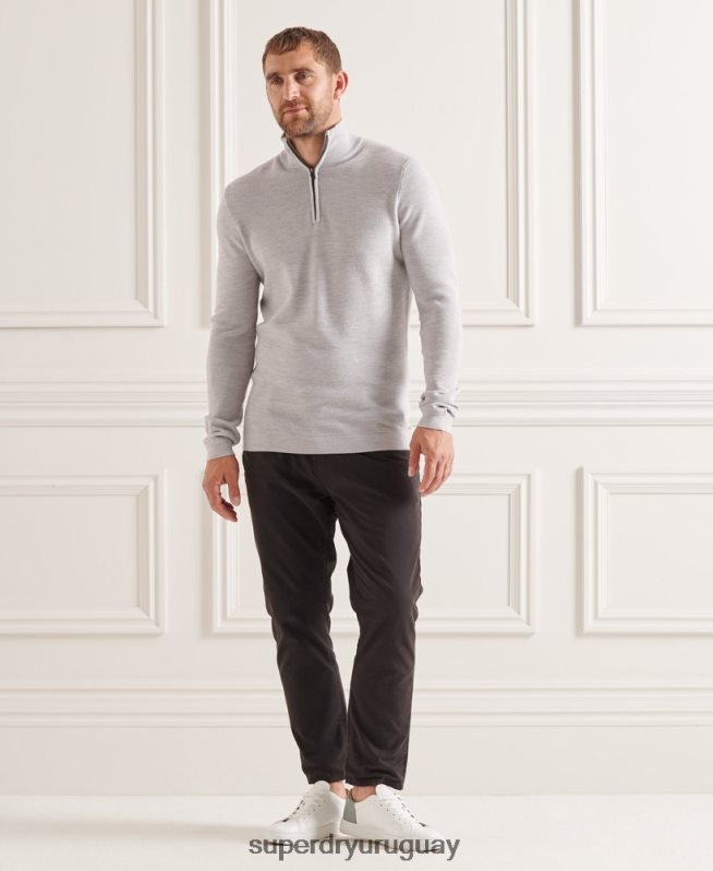 uy Superdry hombres jersey con cuello tunecino de lana merino studios gris claro DT2N8Z5305 ropa
