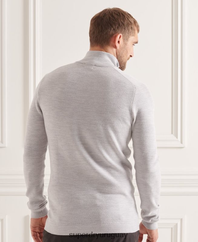 uy Superdry hombres jersey con cuello tunecino de lana merino studios gris claro DT2N8Z5305 ropa