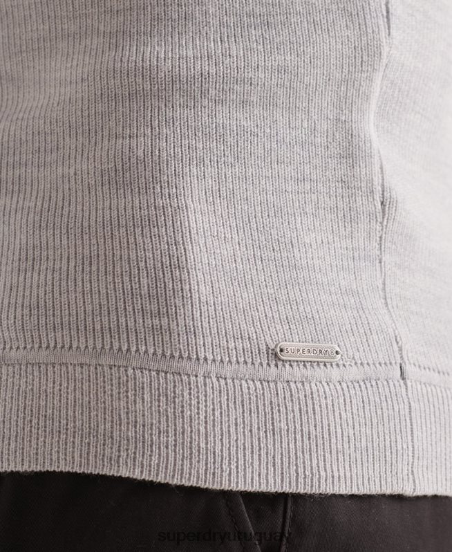 uy Superdry hombres jersey con cuello tunecino de lana merino studios gris claro DT2N8Z5305 ropa
