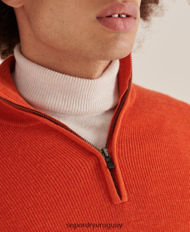 uy Superdry hombres jersey con cuello tunecino de lana merino studios naranja DT2N8Z5288 ropa