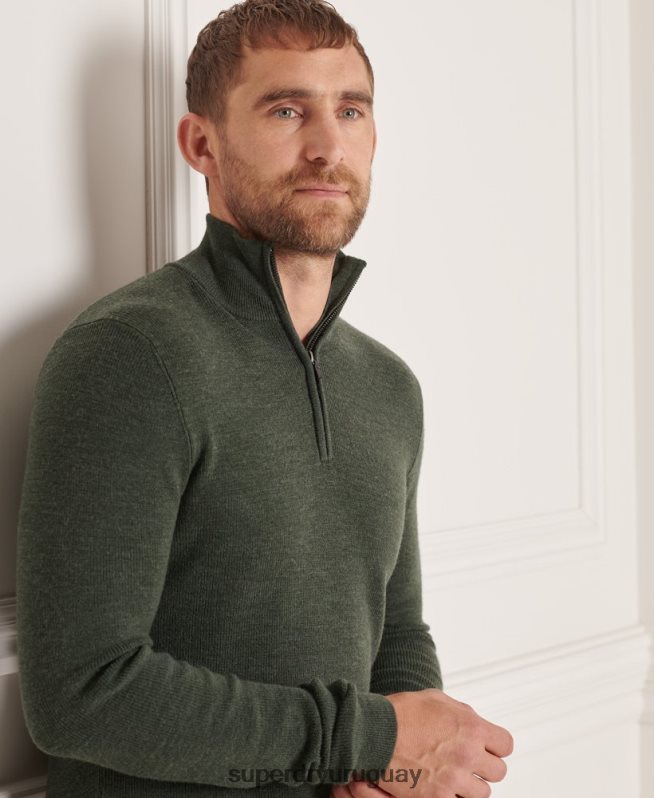 uy Superdry hombres jersey con cuello tunecino de lana merino studios verde DT2N8Z1324 ropa