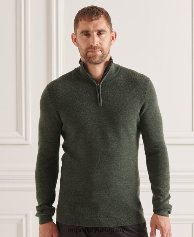 uy Superdry hombres jersey con cuello tunecino de lana merino studios verde DT2N8Z1324 ropa
