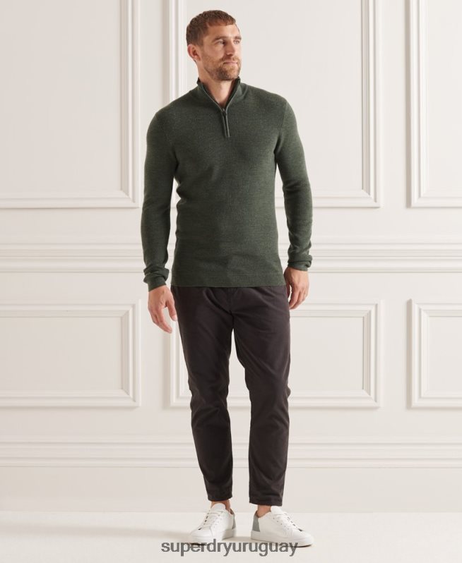 uy Superdry hombres jersey con cuello tunecino de lana merino studios verde DT2N8Z1324 ropa