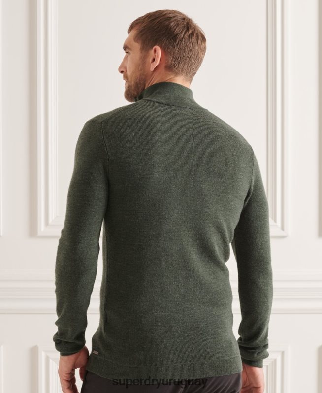 uy Superdry hombres jersey con cuello tunecino de lana merino studios verde DT2N8Z1324 ropa