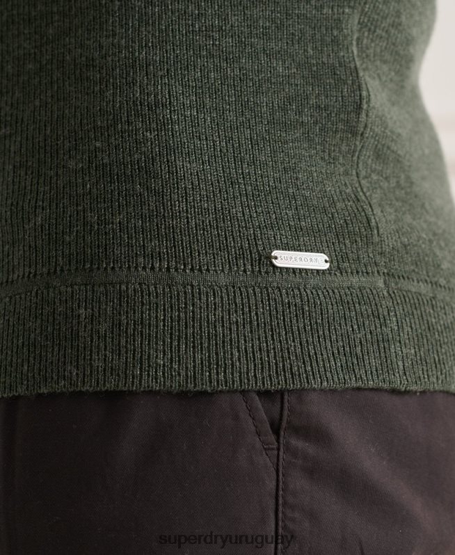 uy Superdry hombres jersey con cuello tunecino de lana merino studios verde DT2N8Z1324 ropa
