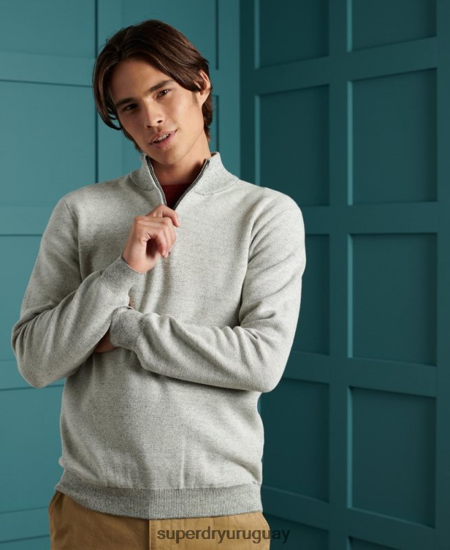 uy Superdry hombres jersey con cuello tunecino y etiqueta naranja gris claro DT2N8Z1358 ropa