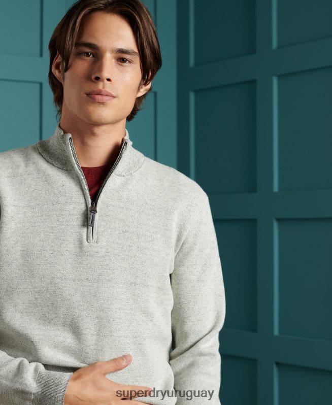 uy Superdry hombres jersey con cuello tunecino y etiqueta naranja gris claro DT2N8Z1358 ropa