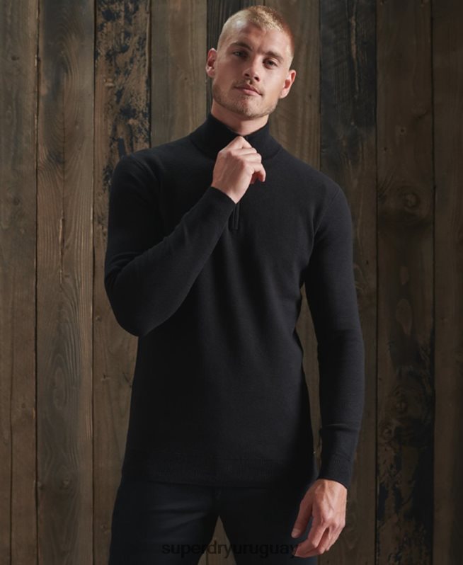 uy Superdry hombres jersey con cuello tunecino y etiqueta naranja negro DT2N8Z5331 ropa