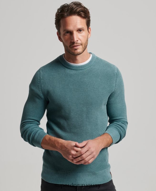 uy Superdry hombres jersey con textura teñida academy azul DT2N8Z1349 ropa