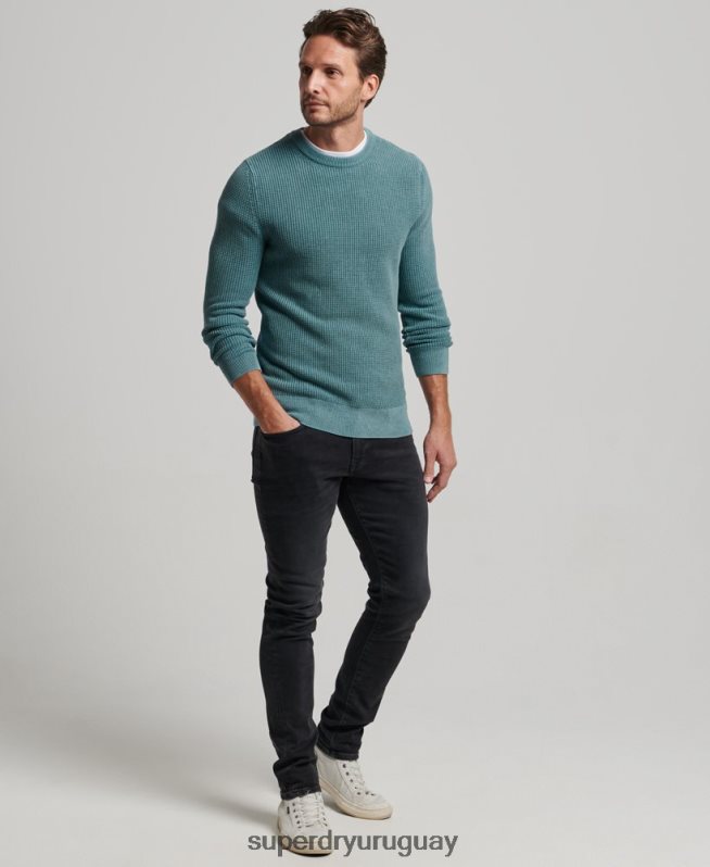 uy Superdry hombres jersey con textura teñida academy azul DT2N8Z1349 ropa