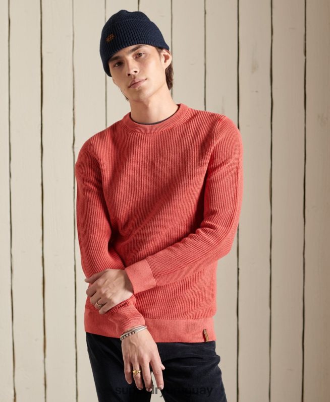 uy Superdry hombres jersey con textura teñida academy rojo DT2N8Z5300 ropa