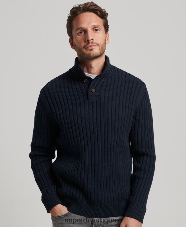 uy Superdry hombres jersey de canalé con cuello henley Armada DT2N8Z5273 ropa