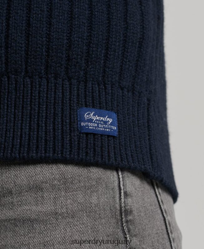 uy Superdry hombres jersey de canalé con cuello henley Armada DT2N8Z5273 ropa