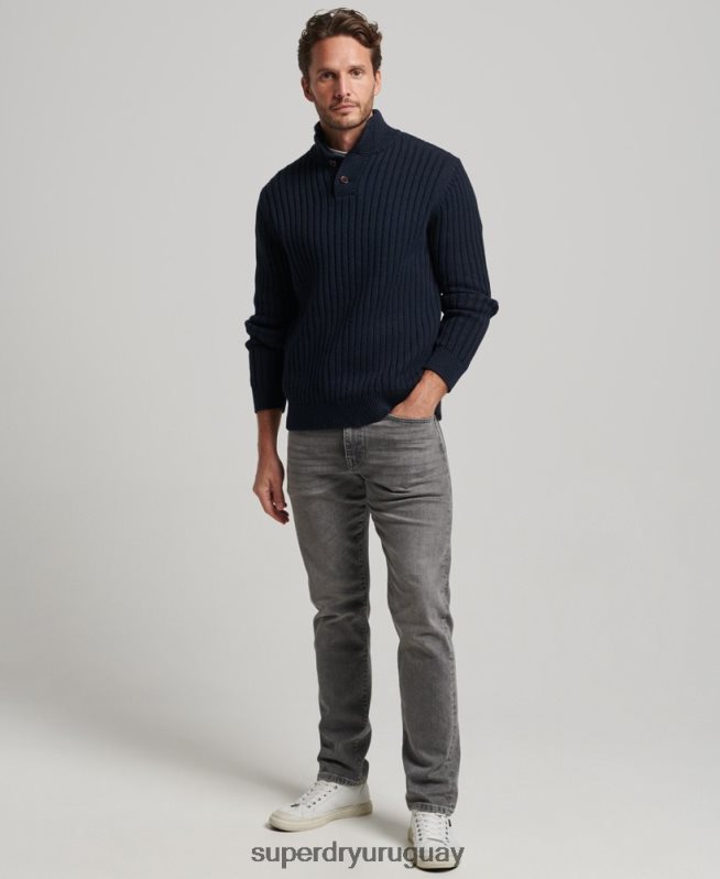 uy Superdry hombres jersey de canalé con cuello henley Armada DT2N8Z5273 ropa