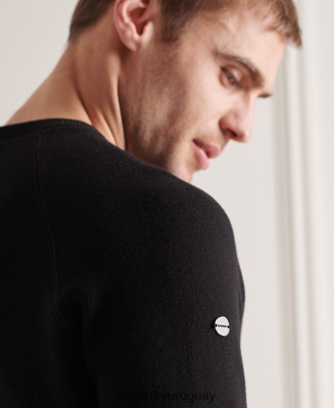 uy Superdry hombres jersey de cuello alto de Studios Essential negro DT2N8Z5290 ropa