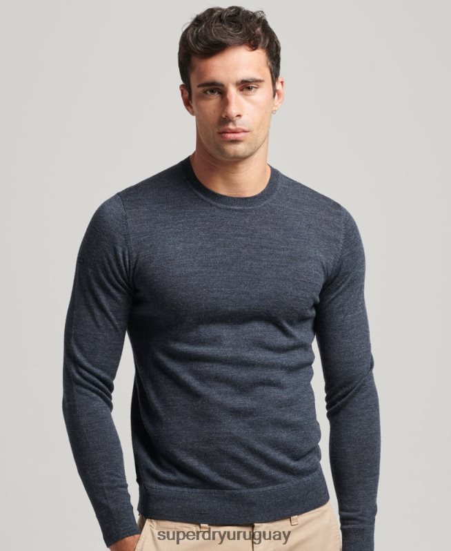 uy Superdry hombres jersey de lana merina con cuello redondo azul DT2N8Z1260 ropa