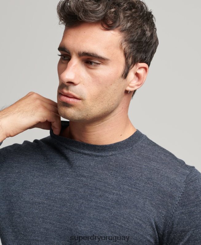 uy Superdry hombres jersey de lana merina con cuello redondo azul DT2N8Z1260 ropa