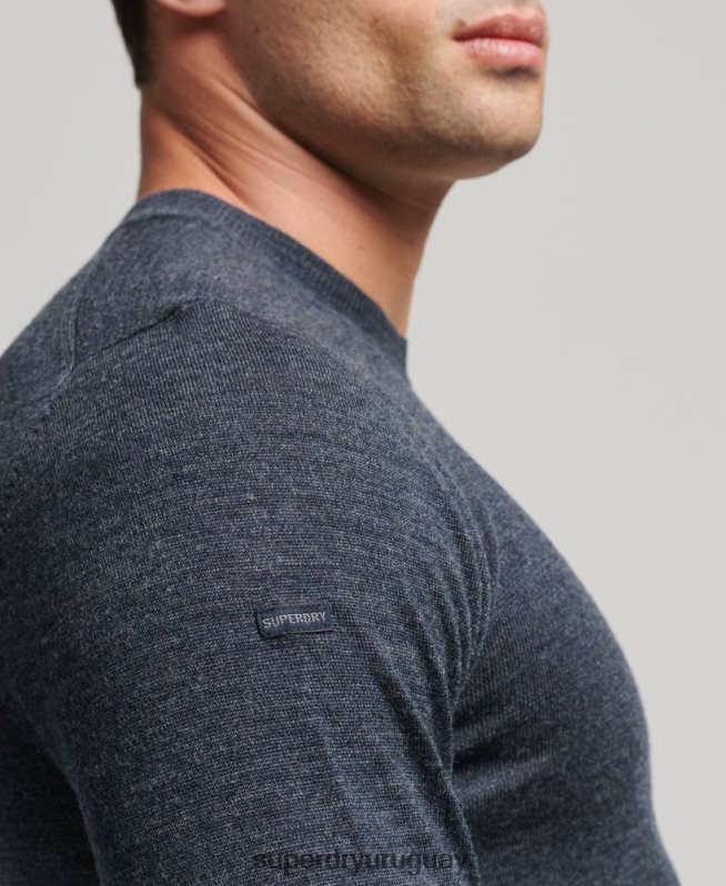 uy Superdry hombres jersey de lana merina con cuello redondo azul DT2N8Z1260 ropa