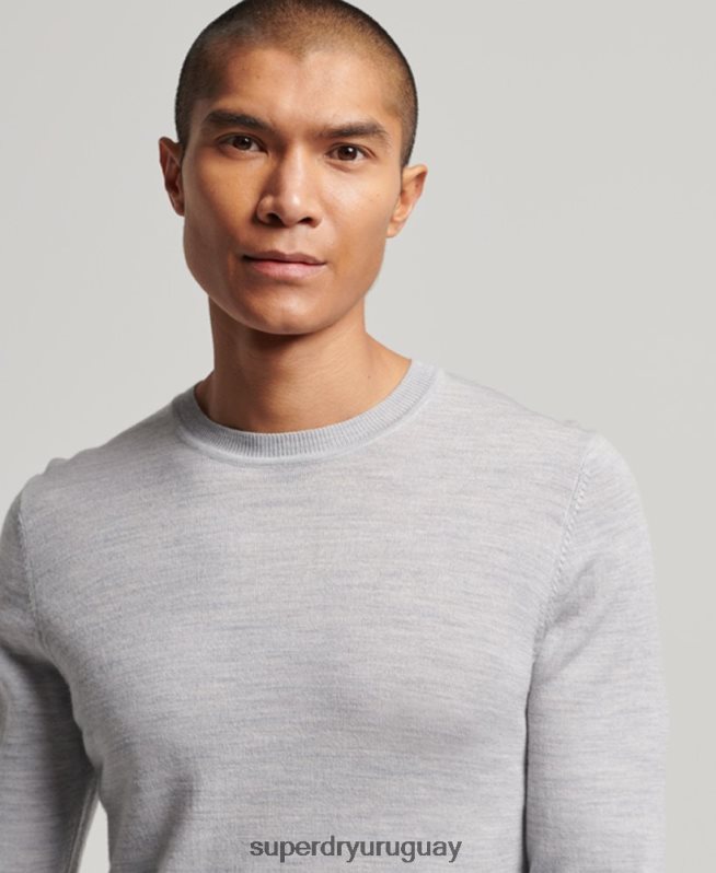 uy Superdry hombres jersey de lana merina con cuello redondo gris claro DT2N8Z1287 ropa