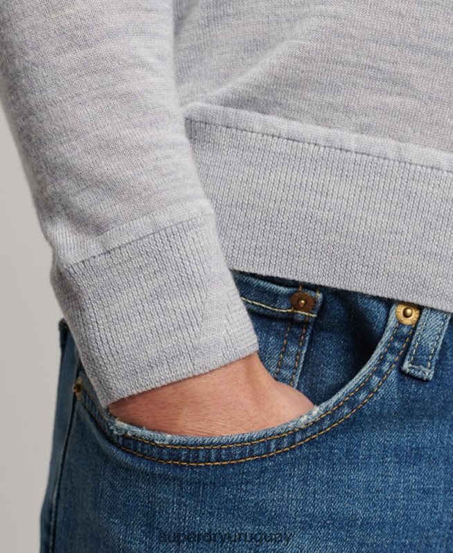 uy Superdry hombres jersey de lana merina con cuello redondo gris claro DT2N8Z1287 ropa