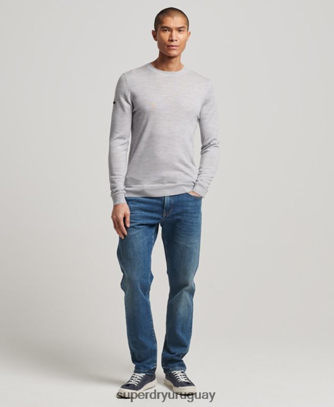 uy Superdry hombres jersey de lana merina con cuello redondo gris claro DT2N8Z1287 ropa