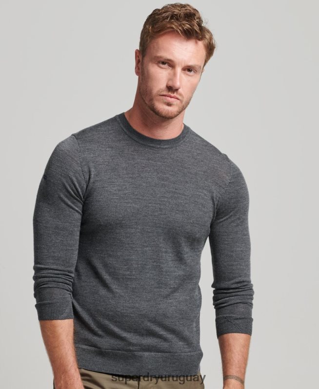 uy Superdry hombres jersey de lana merina con cuello redondo gris oscuro DT2N8Z1257 ropa