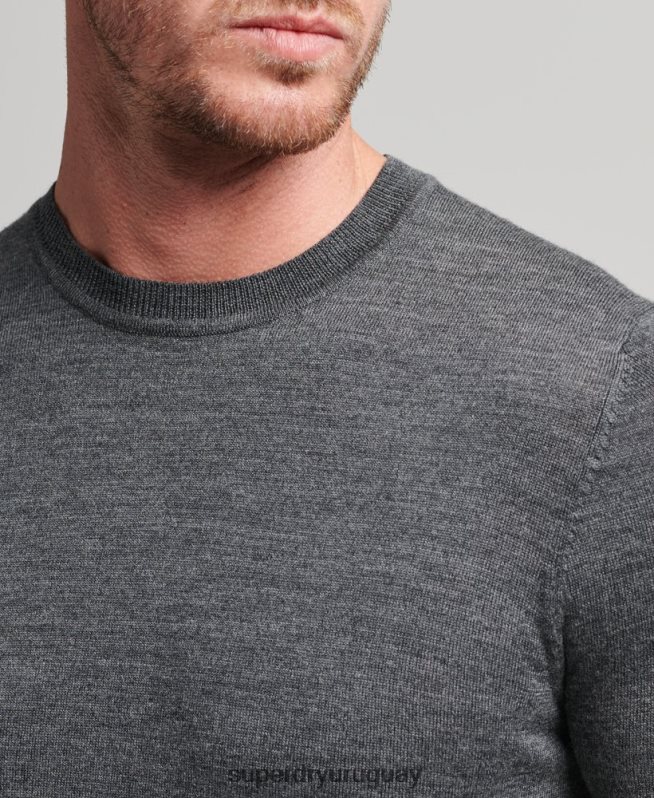 uy Superdry hombres jersey de lana merina con cuello redondo gris oscuro DT2N8Z1257 ropa
