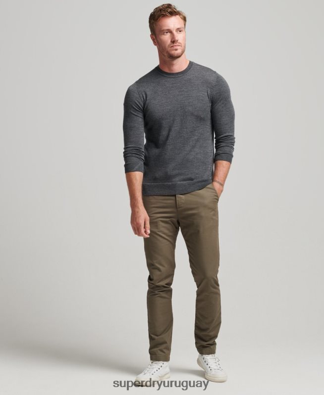 uy Superdry hombres jersey de lana merina con cuello redondo gris oscuro DT2N8Z1257 ropa