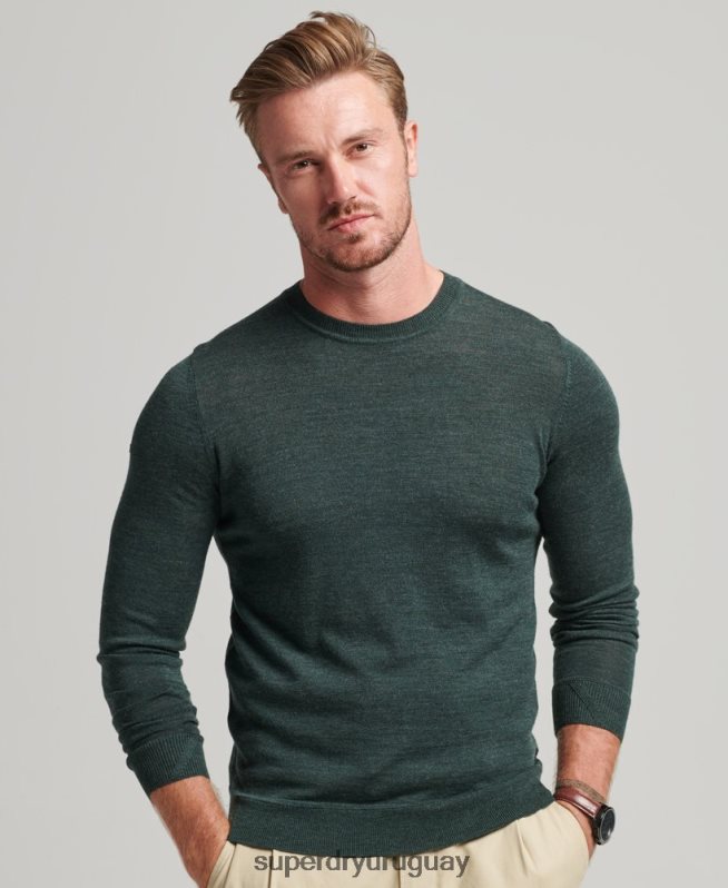 uy Superdry hombres jersey de lana merina con cuello redondo gris oscuro DT2N8Z1271 ropa