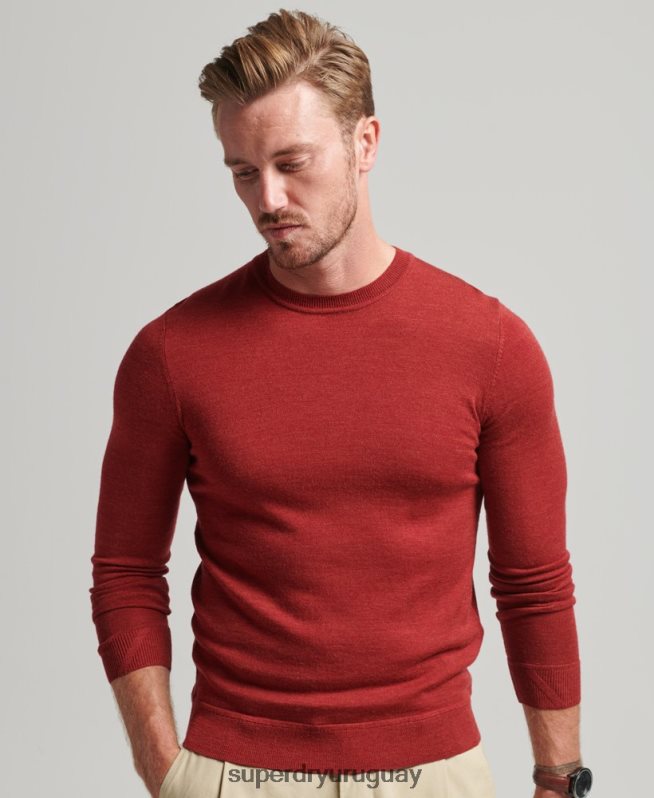 uy Superdry hombres jersey de lana merina con cuello redondo rojo DT2N8Z1290 ropa
