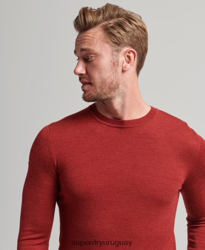 uy Superdry hombres jersey de lana merina con cuello redondo rojo DT2N8Z1290 ropa