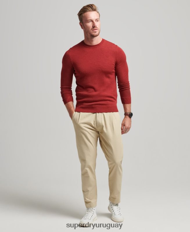 uy Superdry hombres jersey de lana merina con cuello redondo rojo DT2N8Z1290 ropa