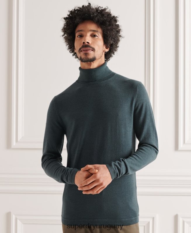 uy Superdry hombres jersey de lana merina con cuello vuelto caqui DT2N8Z1327 ropa