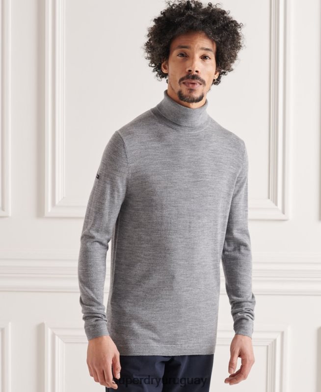 uy Superdry hombres jersey de lana merina con cuello vuelto gris claro DT2N8Z1335 ropa
