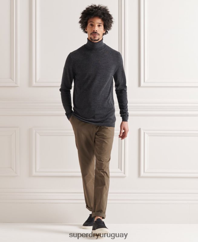 uy Superdry hombres jersey de lana merina con cuello vuelto gris oscuro DT2N8Z1336 ropa