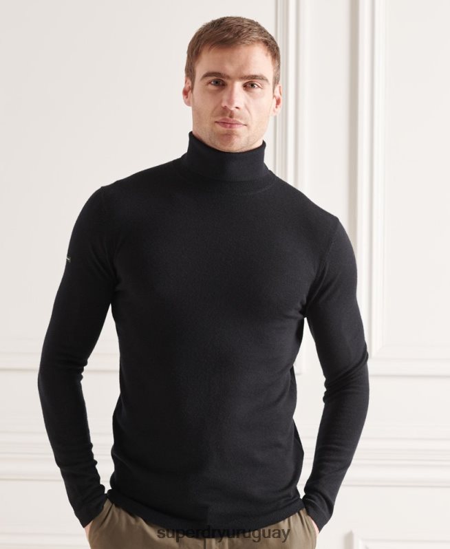 uy Superdry hombres jersey de lana merina con cuello vuelto negro DT2N8Z1332 ropa