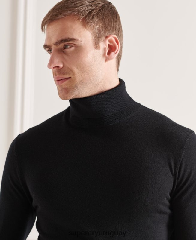 uy Superdry hombres jersey de lana merina con cuello vuelto negro DT2N8Z1332 ropa