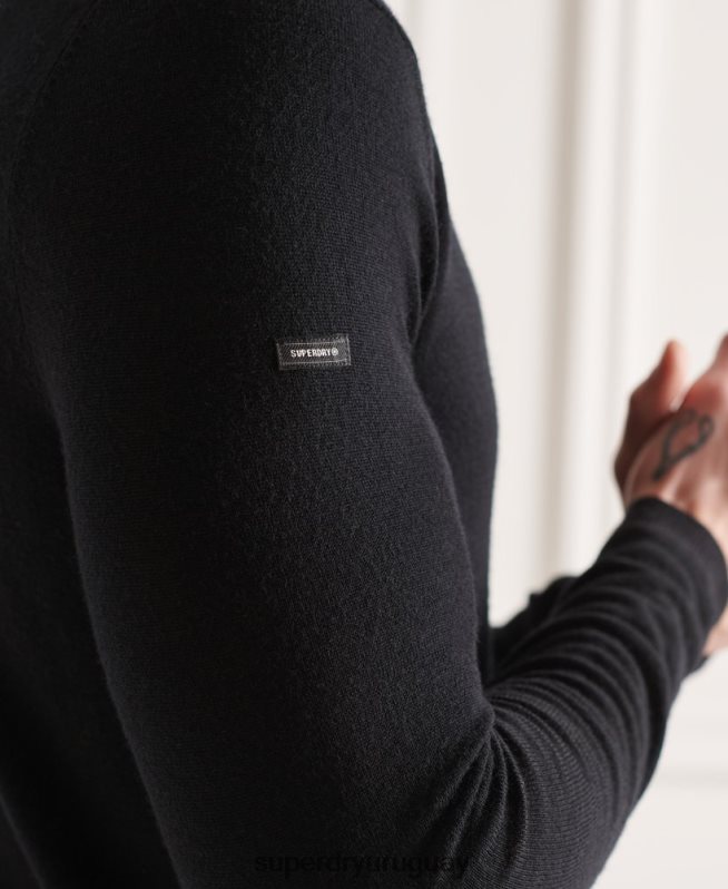 uy Superdry hombres jersey de lana merina con cuello vuelto negro DT2N8Z1332 ropa
