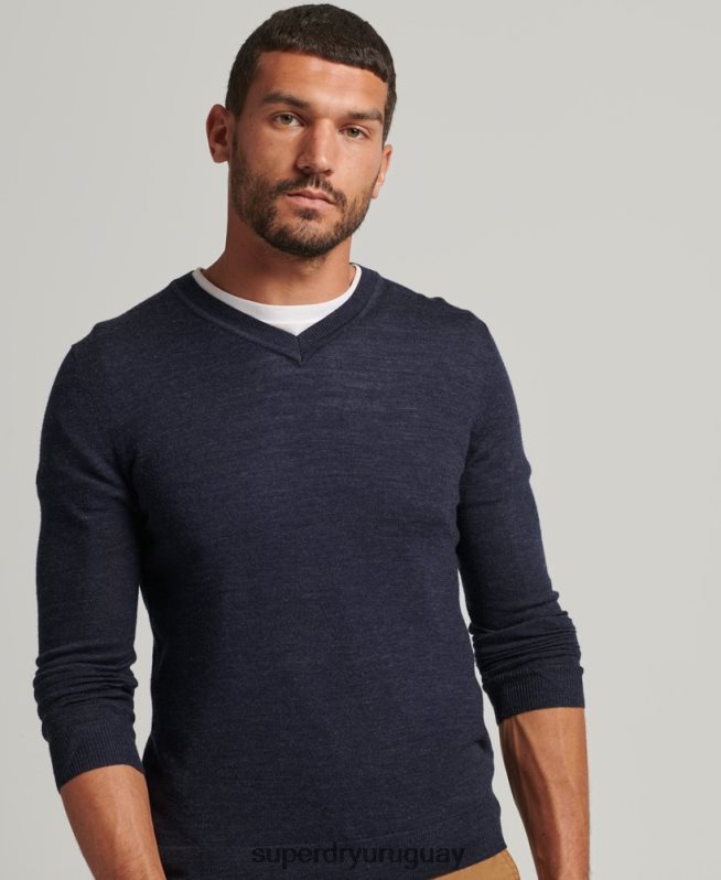 uy Superdry hombres jersey de merino con cuello de pico Armada DT2N8Z1246 ropa