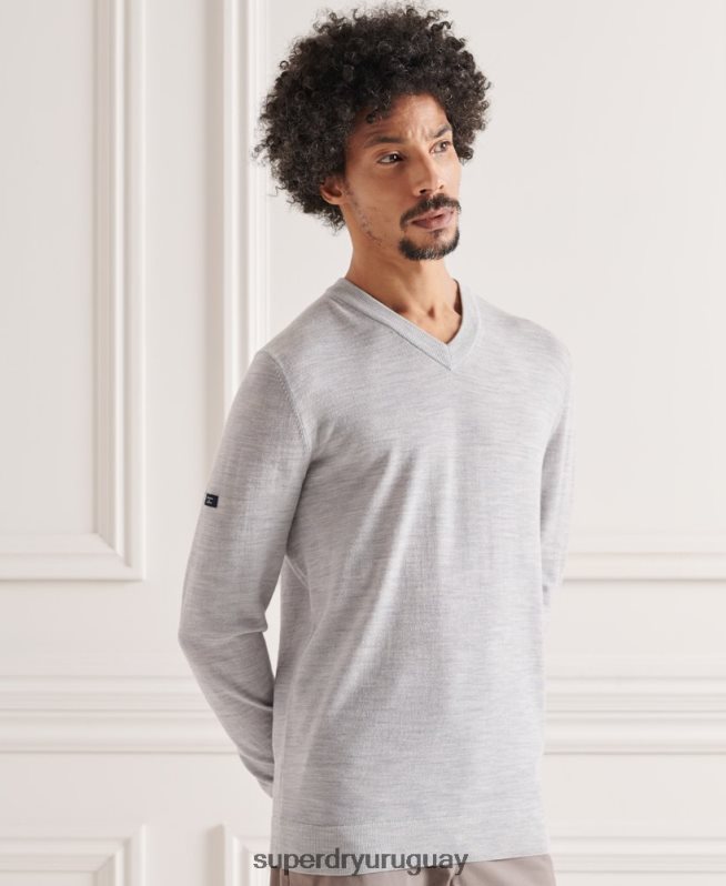 uy Superdry hombres jersey de merino con cuello de pico gris DT2N8Z1319 ropa