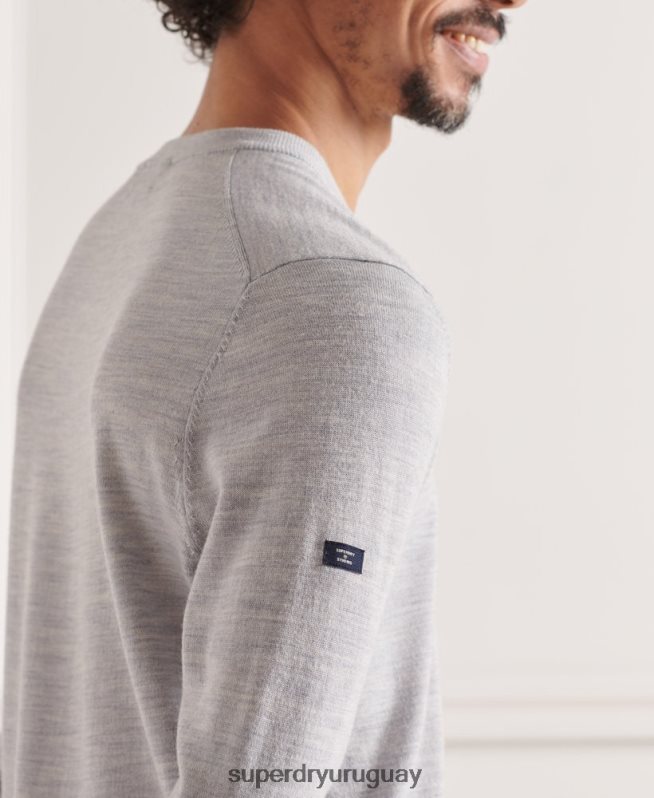 uy Superdry hombres jersey de merino con cuello de pico gris DT2N8Z1319 ropa