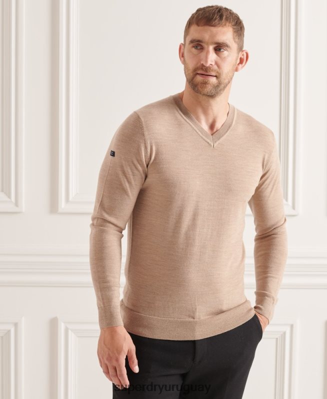 uy Superdry hombres jersey de merino con cuello de pico marrón DT2N8Z1320 ropa